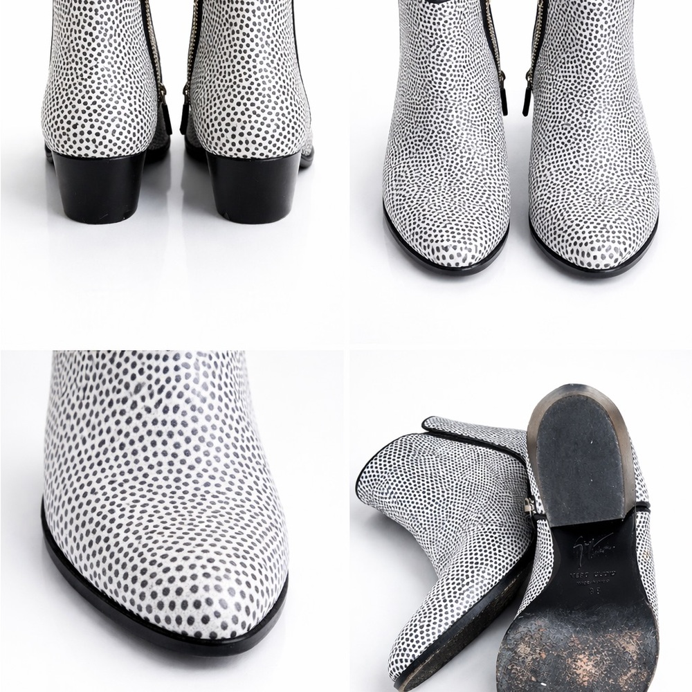 Giuseppe ZANOTTI black white textured leather zipper Daddy ANKLE BOOTS new $950.